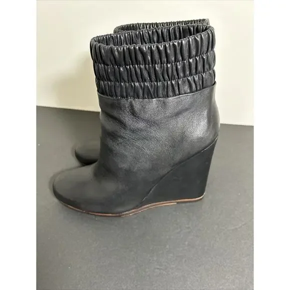 Dolce Vita Black Leather Platform Wedge Elastic Ankle Booties Boots Women's 10 - Picture 2 of 7